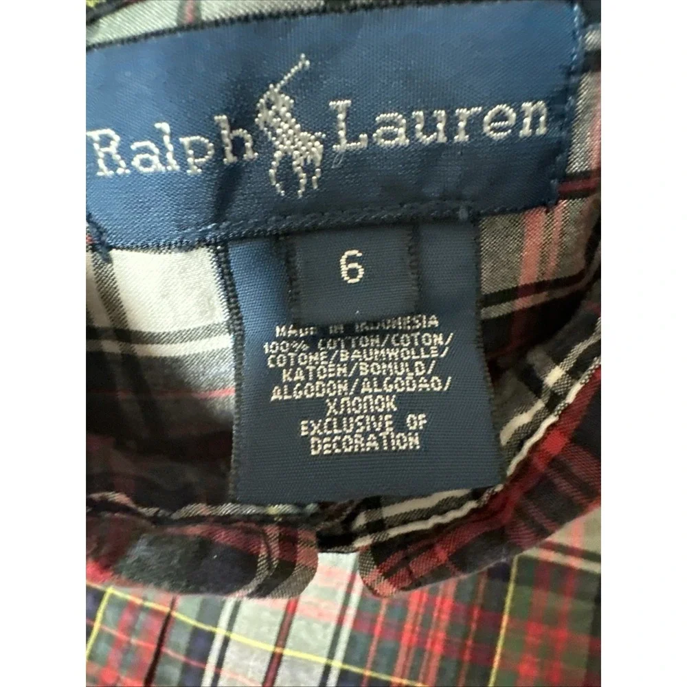Ralph Lauren  Shirt Kids Boys Sz 6 Tartan Plaid Red Green White Cotton